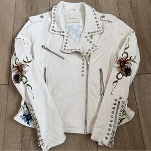 Blank NYC White Vegan Leather Jacket with Floral Embroidery and Studs